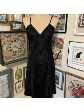 50s Vintage Mode O'Day Black Slip Dress With Spaghetti Straps Size M